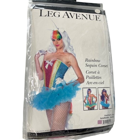 Rainbow Sequin Corset Size Medium Leg Avenue Multi Bow Accent Costume Tulle NEW - Picture 2 of 7